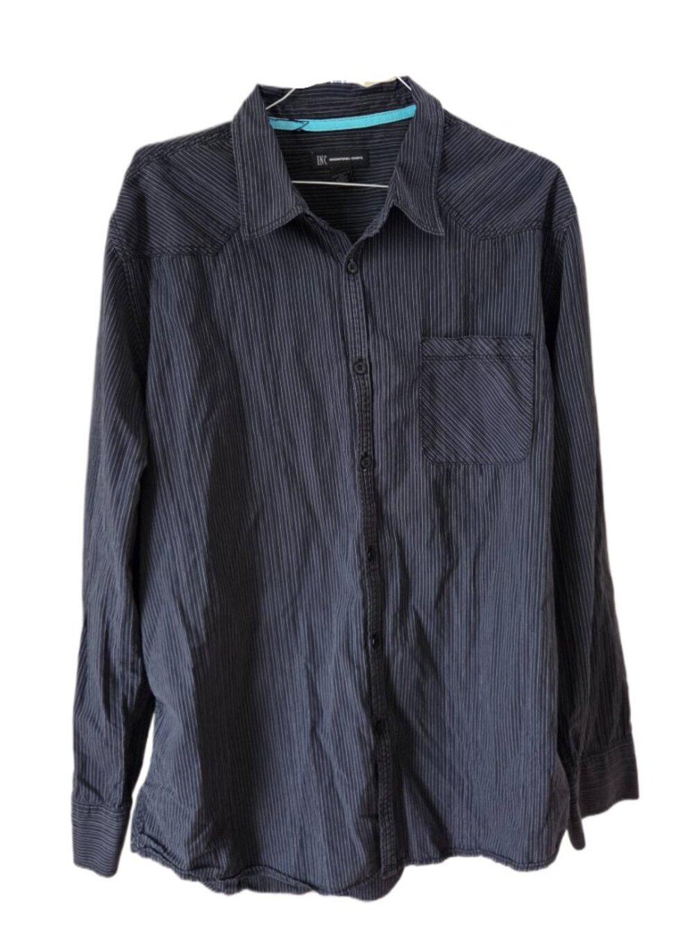 INC International Concepts Black Pinstripe Long Sleeve Men's Shirt with Pocket